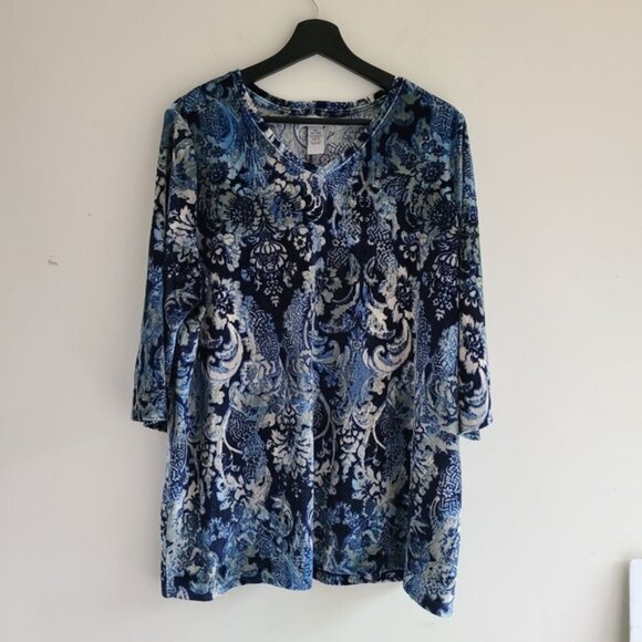 2 Catherines Velour Tops Blouse 14 16W Floral Casual Colorful Open Front Burnout - Picture 9 of 16